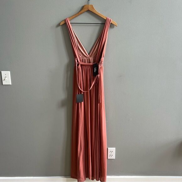 Lulu’s Mesmerized by Love Rusty Rose Mesh Lace-Up Maxi Dress NWT XS - Picture 10 of 16